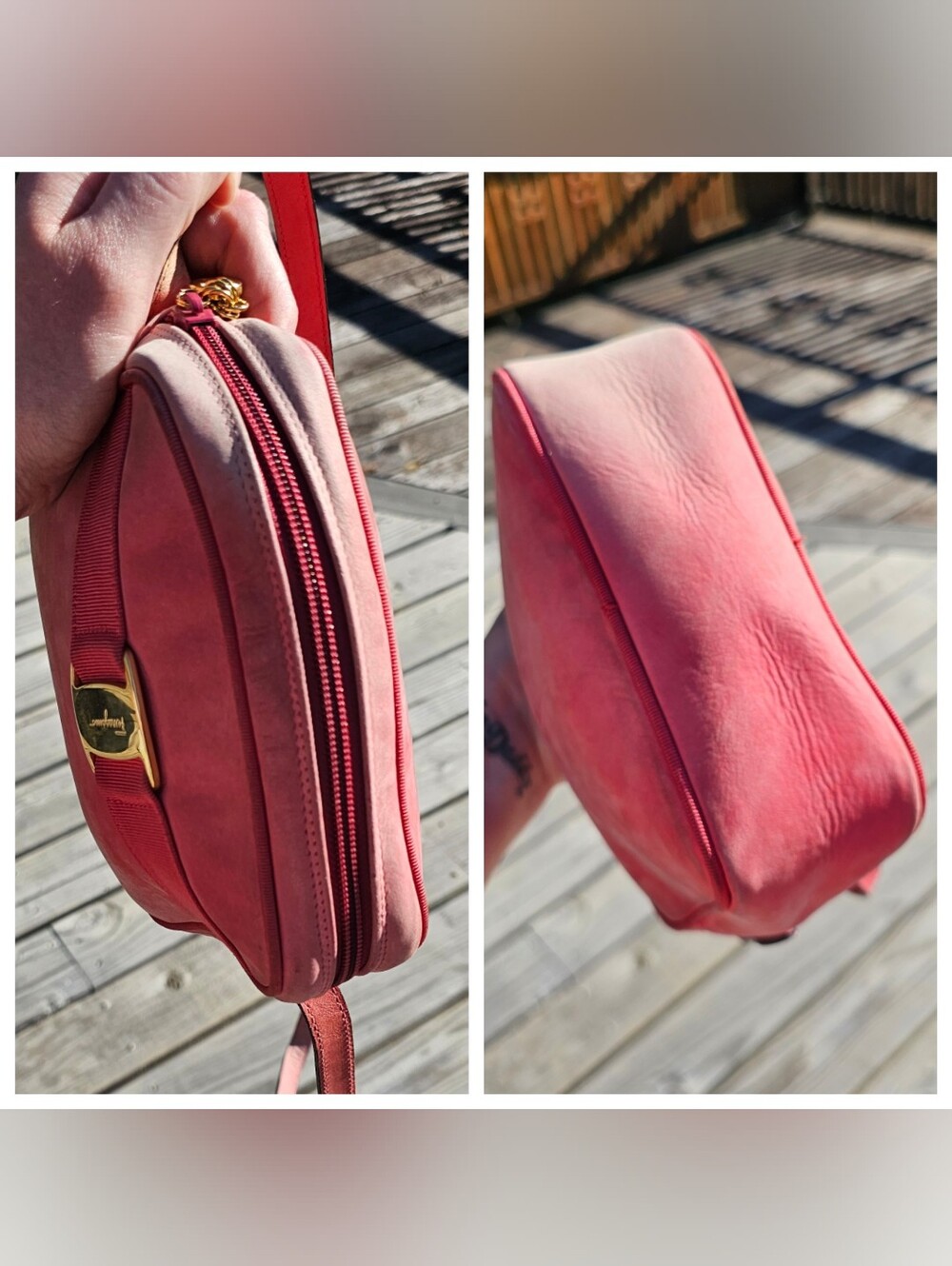 Vintage Salvatore Ferragamo Vara Bow Crossbody Bag - OMBRE PINK SUEDE - Picture 7 of 13